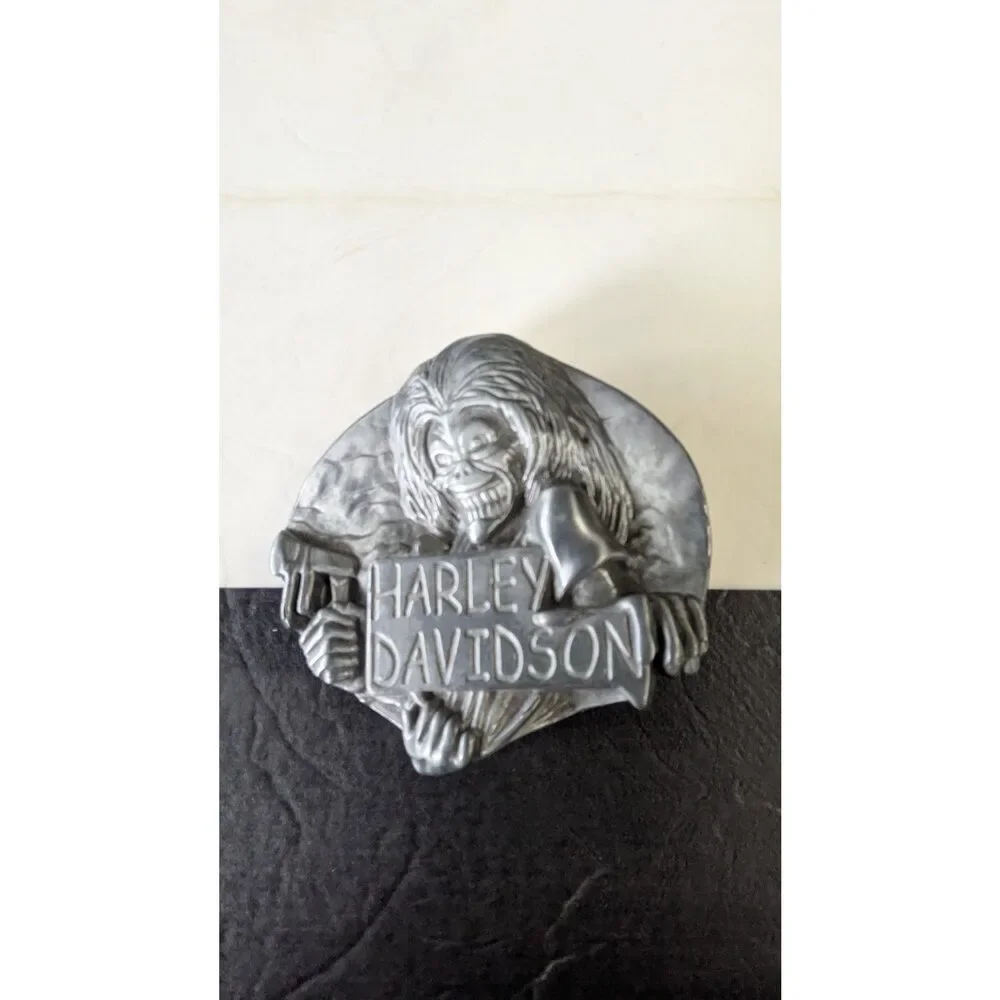 Vintage Harley-Davidson Troll Pewter Belt Buckle – Grim Reaper Style Biker Buck